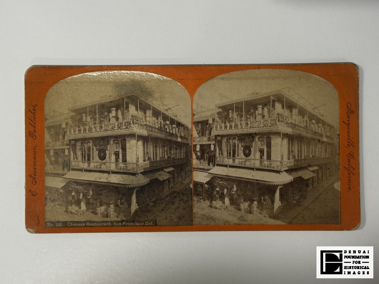 A stereograph card from the collection, with the Dehuai Foundation mark
